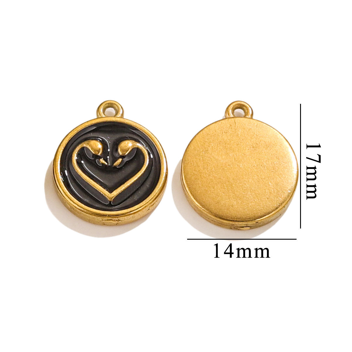 Black / 1 Piece Simple Sweet Style Heart Shape Stainless Steel  Gold Color Women's Pendant Picture8